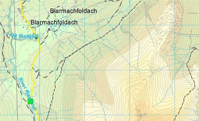 Squares: green - start, yellow - changeover. Circles summits: green - this leg. Map Colin Matheson